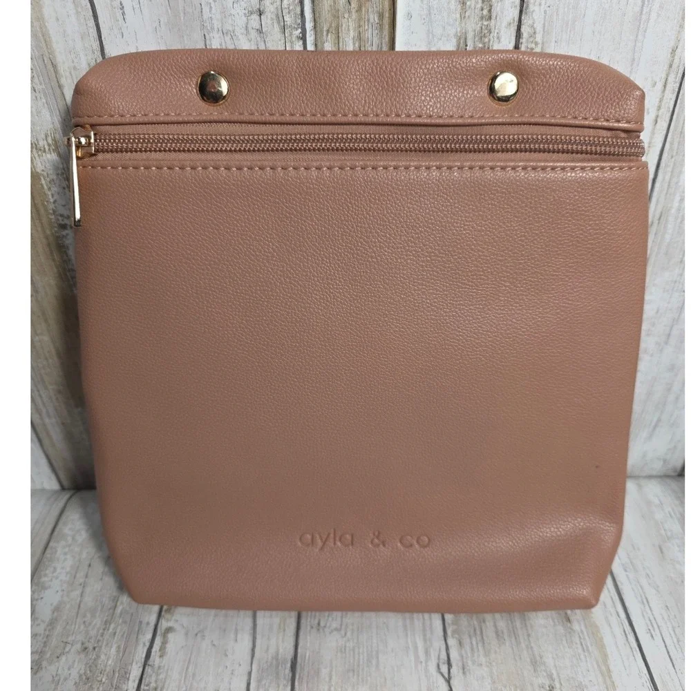Ayla & Co Vegan Leather Diaper Bag Pouch Dusty Rose Gold Zipper Snap 10x 10